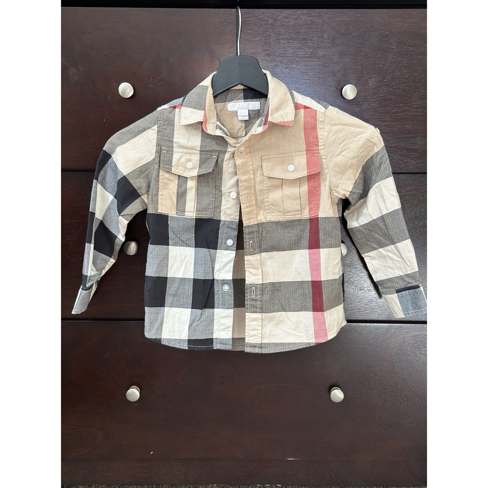 Burberry Children Boys Nova Check Plaid Long Sleeve Shirt Size 4Y 104cm